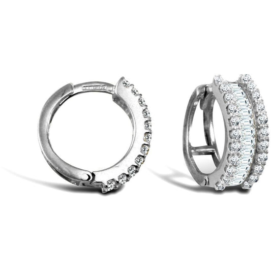 9ct White Gold CZ Eternity 5.5mm Huggie Hoop Earrings 15mm - JER752
