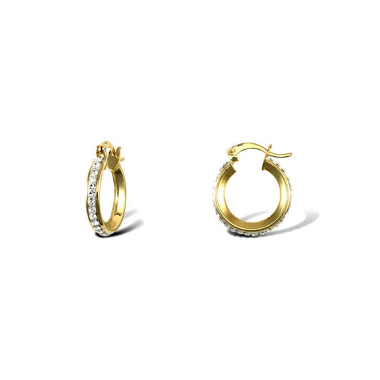 9ct Gold Crystal Eternity 3mm Hoop Earrings 16mm - JER753B