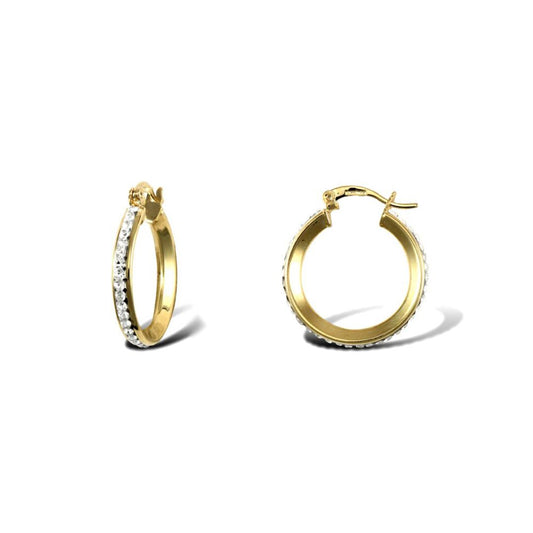 9ct Gold Crystal Eternity 3mm Hoop Earrings 21mm - JER753C