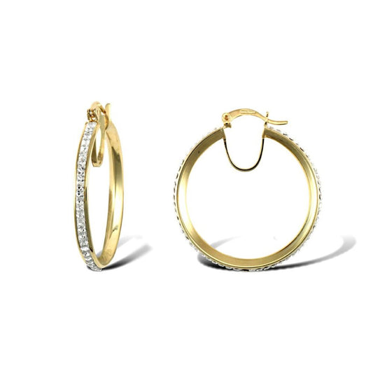 9ct Gold Crystal Eternity 3mm Hoop Earrings 31mm - JER753D