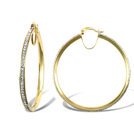 9ct Gold Crystal Eternity 3mm Hoop Earrings 40mm - JER753E