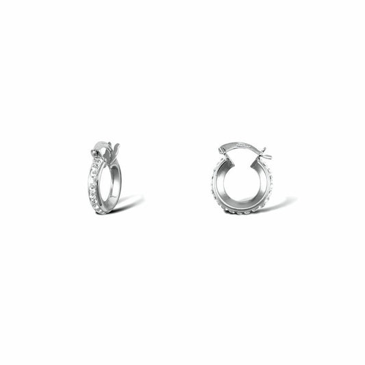9ct White Gold Crystal Eternity 3mm Hoop Earrings 13mm - JER754A