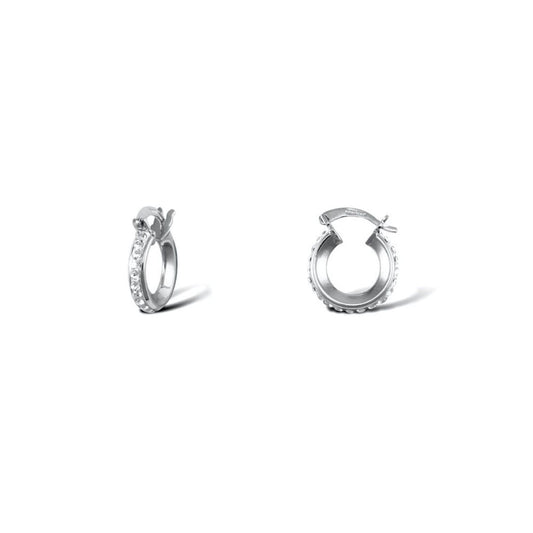 9ct White Gold Crystal Eternity 3mm Hoop Earrings 13mm - JER754A