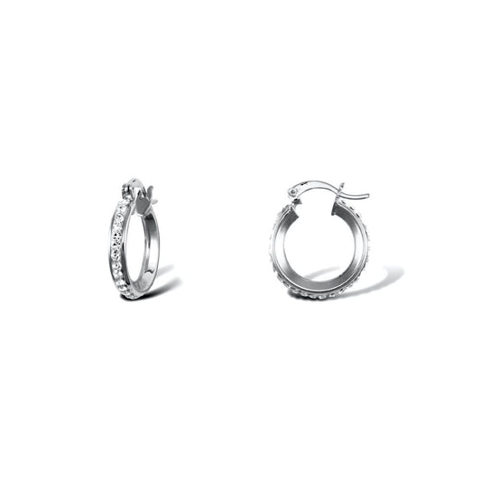 9ct White Gold Crystal Eternity 3mm Hoop Earrings 16mm - JER754B