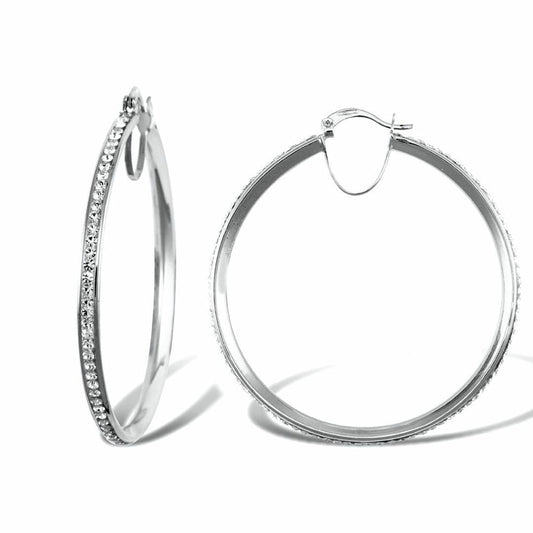 9ct White Gold Crystal Eternity 3mm Hoop Earrings 40mm - JER754E