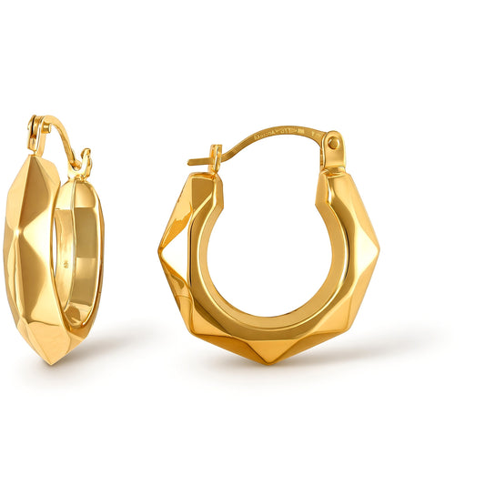 Ladies 9ct Gold Faceted Donut Creole Earrings - JER759A