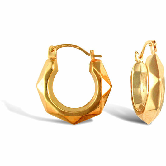 Ladies 9ct Gold Faceted Donut Creole Earrings - JER759A