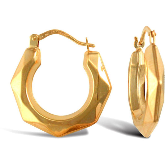 Ladies 9ct Gold Faceted Donut Creole Earrings - JER759B