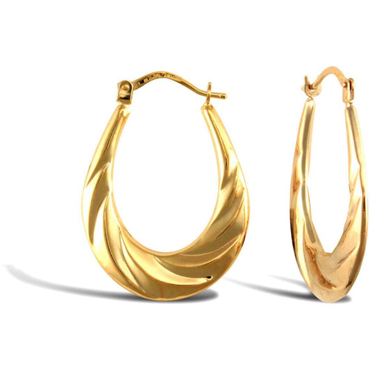 Ladies 9ct Gold Tear Drop Twisted Croissant Creole Earrings - JER762