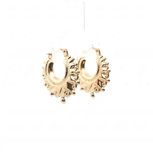 Ladies 9ct Gold Victorian Spike Hoop Creole Earrings - JER764