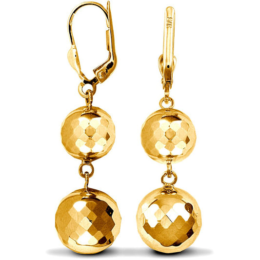 Ladies 9ct Gold Double Disco Ball Drop Earrings - JER765