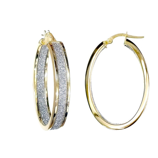 9ct Gold MoonDust Double Sided 6mm Oval Hoop Earrings 25mm x 35mm - JER772B