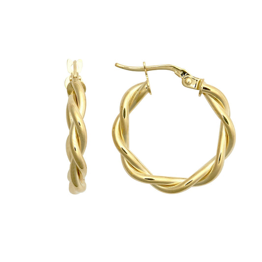 9ct Gold Plain Twisted Double Interlocked 3mm Hoop Earrings 20mm - JER785B