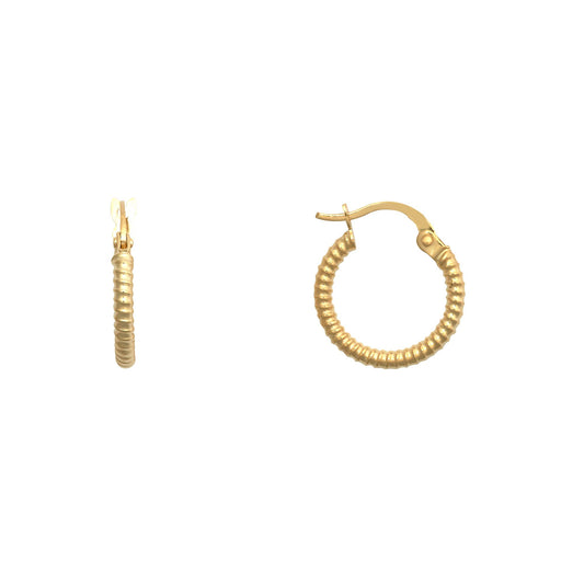 9ct Gold Ribbed Coiled Twist 1.5mm Hoop Earrings 14mm - JER786A