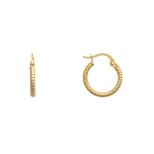 9ct Gold Ribbed Coiled Twist 1.5mm Hoop Earrings 14mm - JER786A