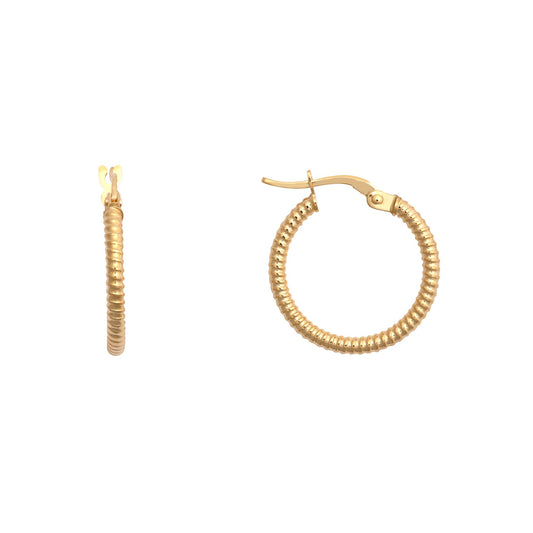 9ct Gold Ribbed Coiled Twist 1.5mm Hoop Earrings 18mm - JER786B