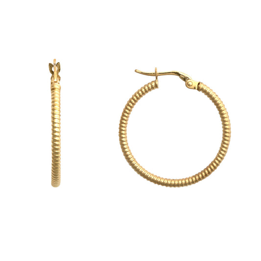 9ct Gold Ribbed Coiled Twist 1.5mm Hoop Earrings 24mm - JER786C