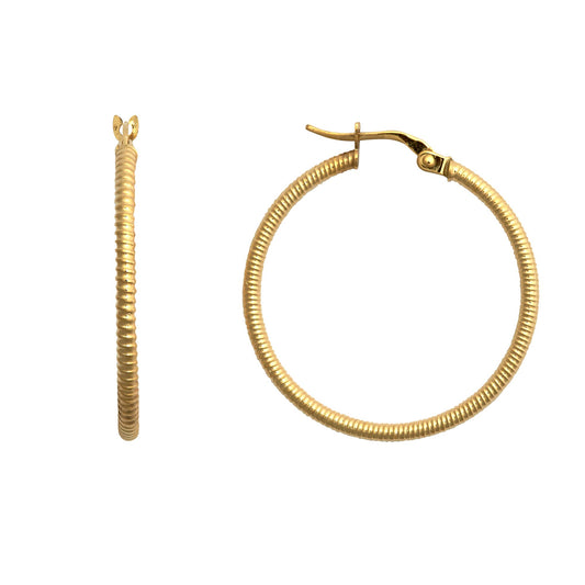 9ct Gold Ribbed Coiled Twist 1.5mm Hoop Earrings 28mm - JER786D