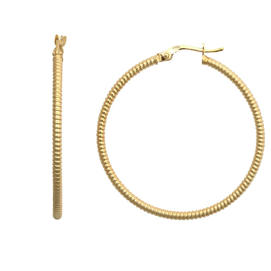 9ct Gold Ribbed Coiled Twist 1.5mm Hoop Earrings 36mm - JER786E