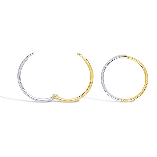 9ct 2 Colour Gold Sparkling Hinged Sleeper 1mm Hoop Earrings 13mm - JER789A