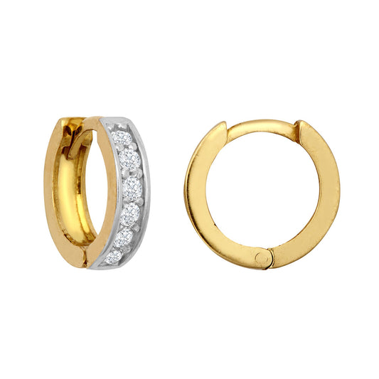 9ct Gold CZ Eternity 3mm Huggie Hoop Earrings 11mm - JER790