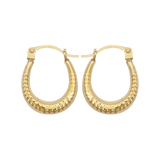9ct Gold Beaded Ribbed Crescent Moon Creole Earrings - JER793