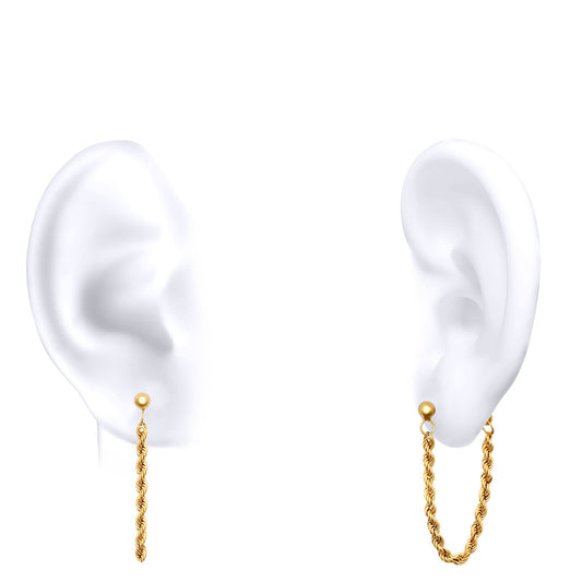 9ct Gold Ball & Rope Chain Drop Earrings, 32mm - JER798