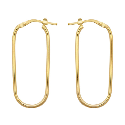 9ct Gold Paperclip Pill Oval 1mm Drop Earrings, 35mm - JER802