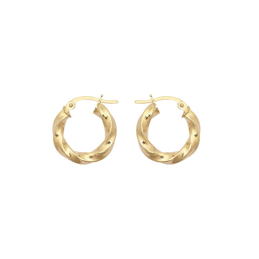 9ct Gold Square Tube Liquorice Twist 3mm Hoop Earrings 16mm - JER804A