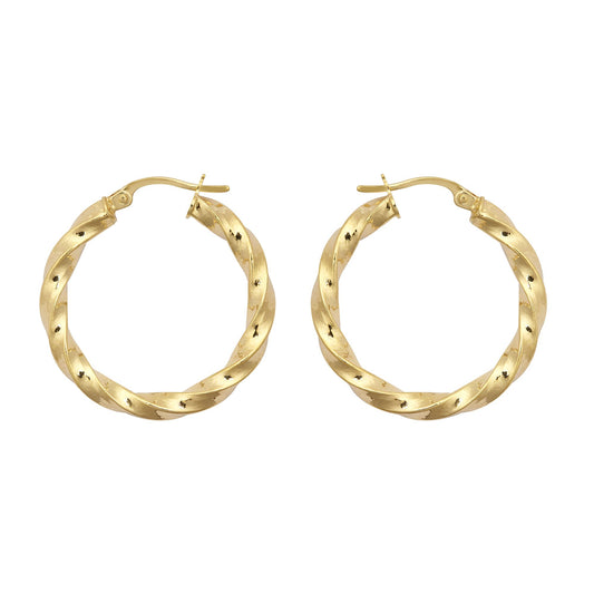 9ct Gold Square Tube Liquorice Twist 3mm Hoop Earrings 26mm - JER804C