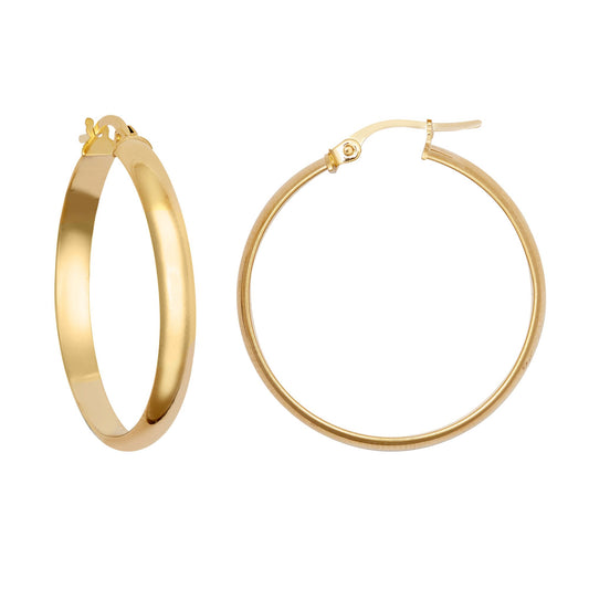 9ct Gold D-Shape Wedding Band Style 3mm Hoop Earrings 27mm - JER807C