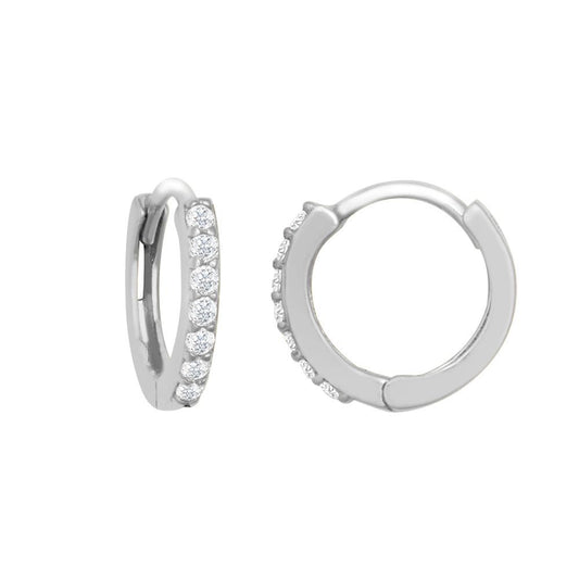 9ct White Gold CZ 7 Stone Eternity Huggie Hoop Earrings, 10mm - JER813