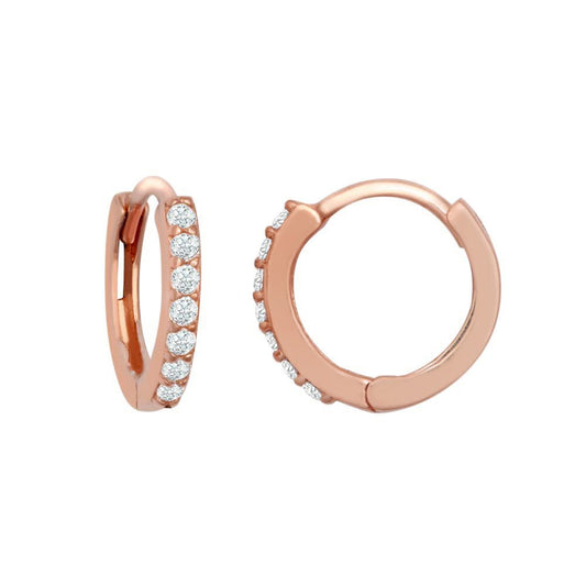 9ct Rose Gold CZ 7 Stone Eternity Huggie Hoop Earrings, 10mm - JER814