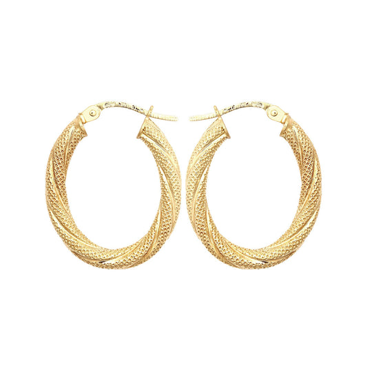 9ct Gold Snake Skin Mesh Twist Oval Hoop 2.5mm Creole Earrings - JER815