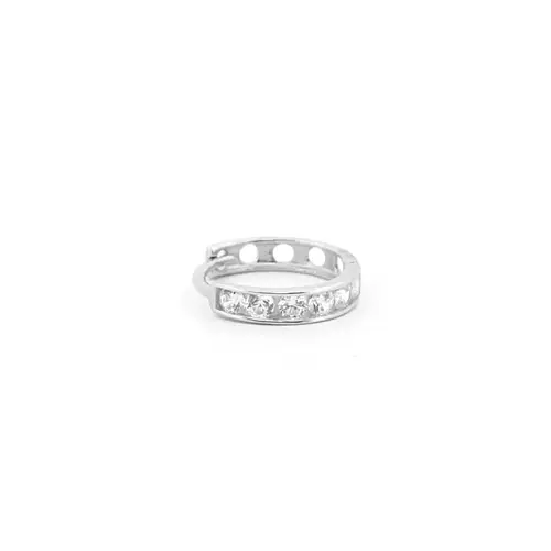 9ct White Gold CZ Eternity 2mm Huggie Hoop Earrings 11mm - JER816