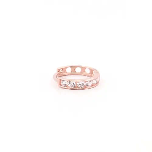 9ct Rose Gold CZ Eternity 2mm Huggie Hoop Earrings 11mm - JER817