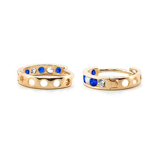9ct Gold Blue CZ Eternity 2mm Huggie Hoop Earrings 11mm - JER819