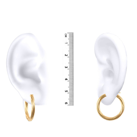Ladies 14ct Gold Liqourice Rigatoni Twist 3mm Hoop Earrings 25mm - JER823C