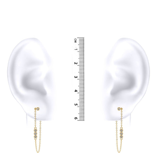 Ladies 9ct Gold CZ Trilogy Shoulder Duster Chain Drop Earrings - JER827