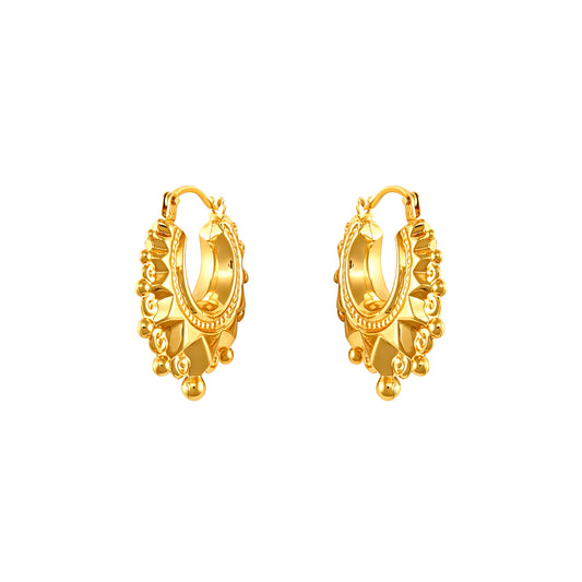 Ladies 9ct Gold Victorian Spike Hoop Creole Earrings 15mm - JER829