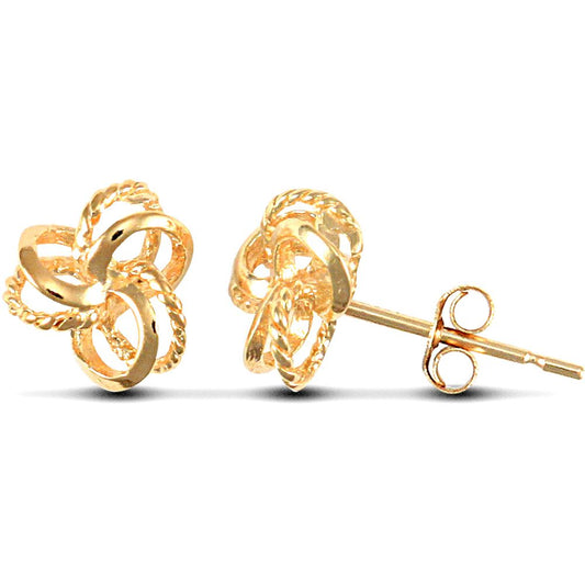 Ladies 9ct Gold Trinity Double Love Knot Stud Earrings - JES002