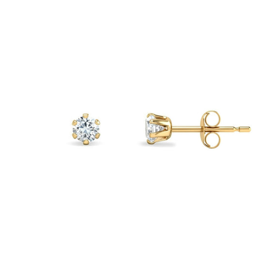 9ct Gold CZ 6 Claw Solitaire Stud Earrings, 3mm ⅕ Carat - JES097
