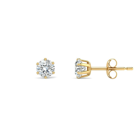 9ct Gold CZ 6 Claw Solitaire Stud Earrings, 4mm ½ Carat - JES098