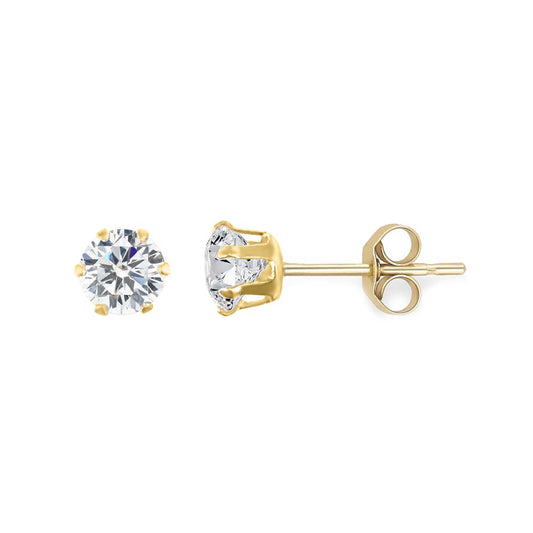 9ct Gold CZ 6 Claw Solitaire Stud Earrings, 4mm ½ Carat - JES098