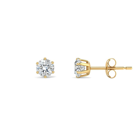 9ct Gold CZ 6 Claw Solitaire Stud Earrings, 4mm ½ Carat - JES098