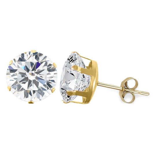 9ct Gold CZ 6 Claw Solitaire Stud Earrings, 10mm 8 Carats - JES101A