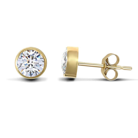 9ct Gold CZ Rub Over Solitaire Stud Earrings, 4mm ½ Carat - JES103