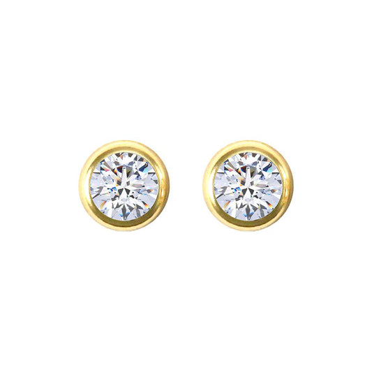 9ct Gold CZ Rub Over Solitaire Stud Earrings, 5mm 1 Carat - JES104
