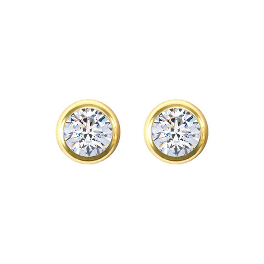 9ct Gold CZ Rub Over Solitaire Stud Earrings, 5mm 1 Carat - JES104
