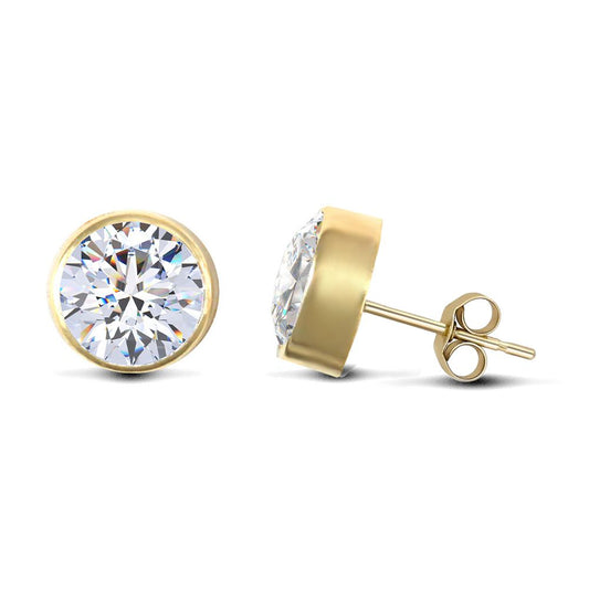 9ct Gold CZ Rub Over Solitaire Stud Earrings, 6mm 1.70 Carats - JES105